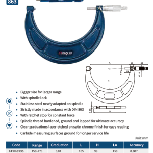 میکرومتر خارج سایز 200-225 میلیمتر برند داسکوا کد 8145-4112