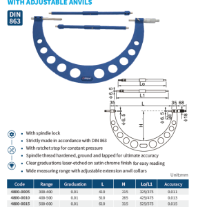 میکرومتر خارج سایز 400-500 میلیمتر برند داسکوا کد 0010-4800
